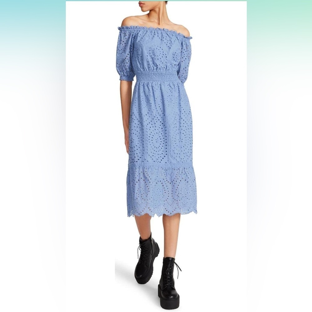 Betsy Johnson Womens Cotton Off The Shoulder Midi Dress size L